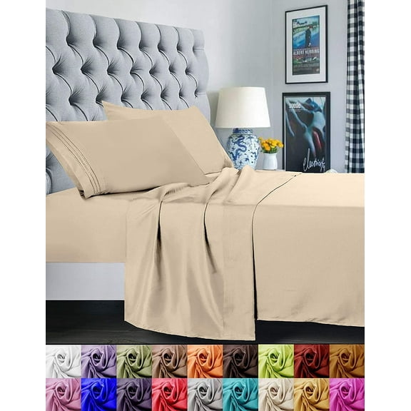 1500 Series Microfiber Deep Pocket Bedroom Sheet Set, Queen Cream