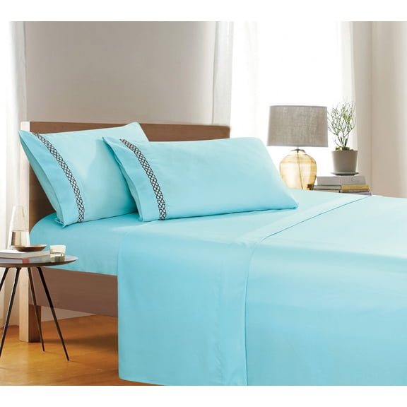 1500 Series Sheet set 4 PC Set Fitted ,Flat , Pillow Case Queen Aqua Blue