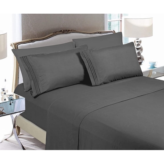 Elegant Comfort 1500 Series Queen Sheet Set, 4-Piece Cooling Microfiber Bedding Set, Wrinkle and Fade Resistant, Gray