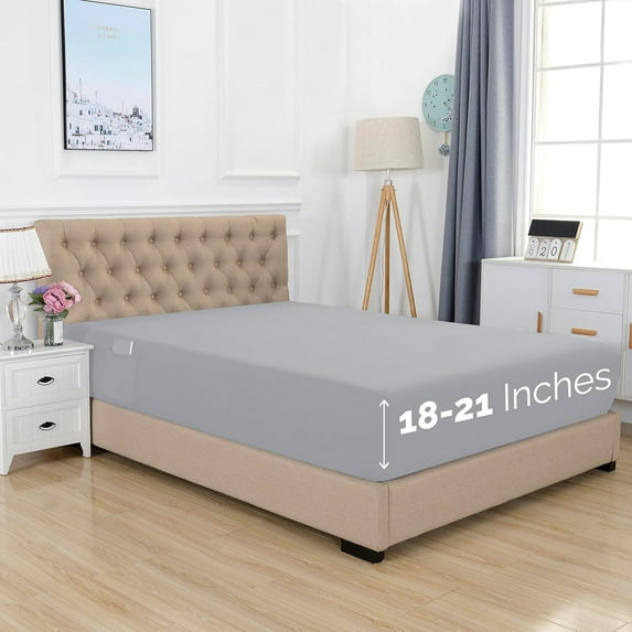 1500 Series Single Fitted Sheet, Smart and Deep Pocket 18 inch, King Silver