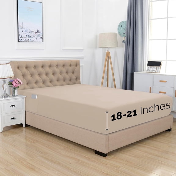 1500 Series Single Fitted Sheet, Smart and Deep Pocket 18 inch, Twin Cream