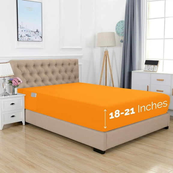 1500 Series Single Fitted Sheet, Smart and Deep Pocket 18 inch, Twin Elite Orange Blue