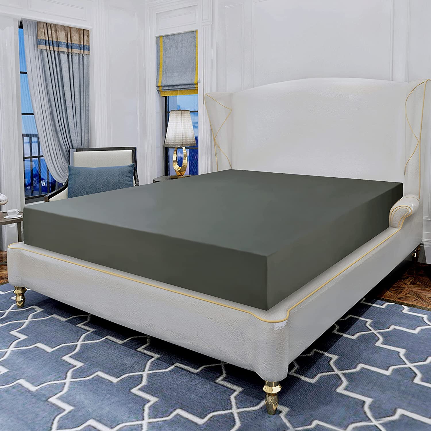 1500 Series Soft 1-Piece Fitted Sheet, King Gray