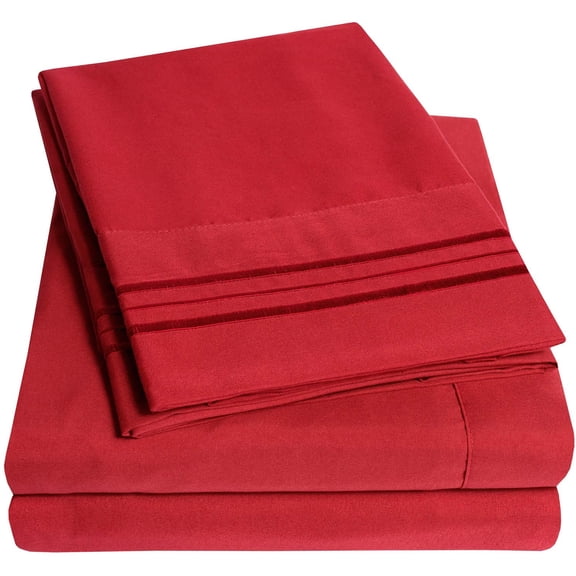 1500 Supreme Collection Bed Sheet Set - Extra Soft, Elastic Corner Straps, Deep Pockets, Wrinkle & Fade Resistant Hypoallergenic Sheets Set, Luxury Hotel Bedding, Queen, Red
