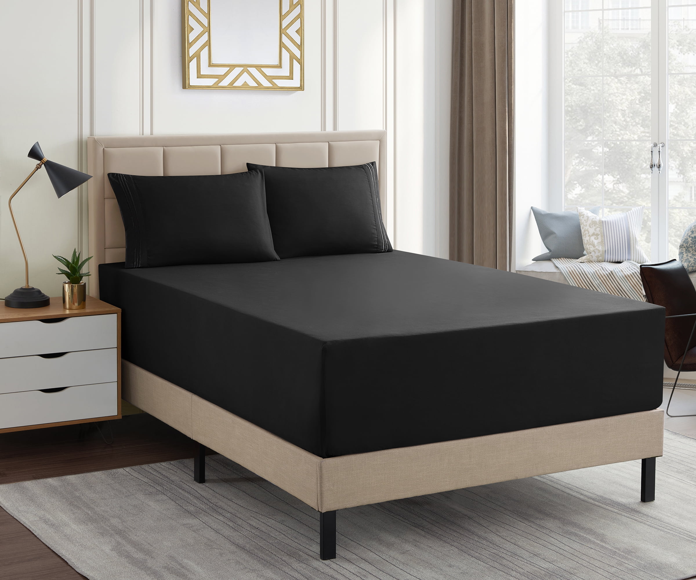 1500 Supreme Collection Extra Deep 21" Pocket 4 Piece Sheet Set California King Black