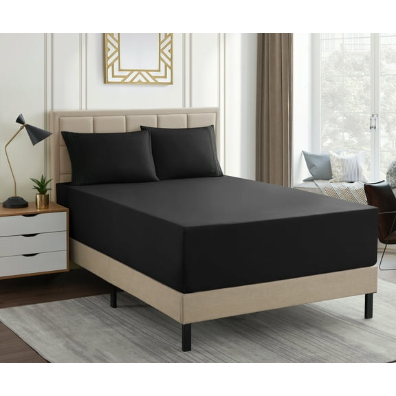 1500 Supreme Collection Extra Deep 21" Pocket 4 Piece Sheet Set California King Black