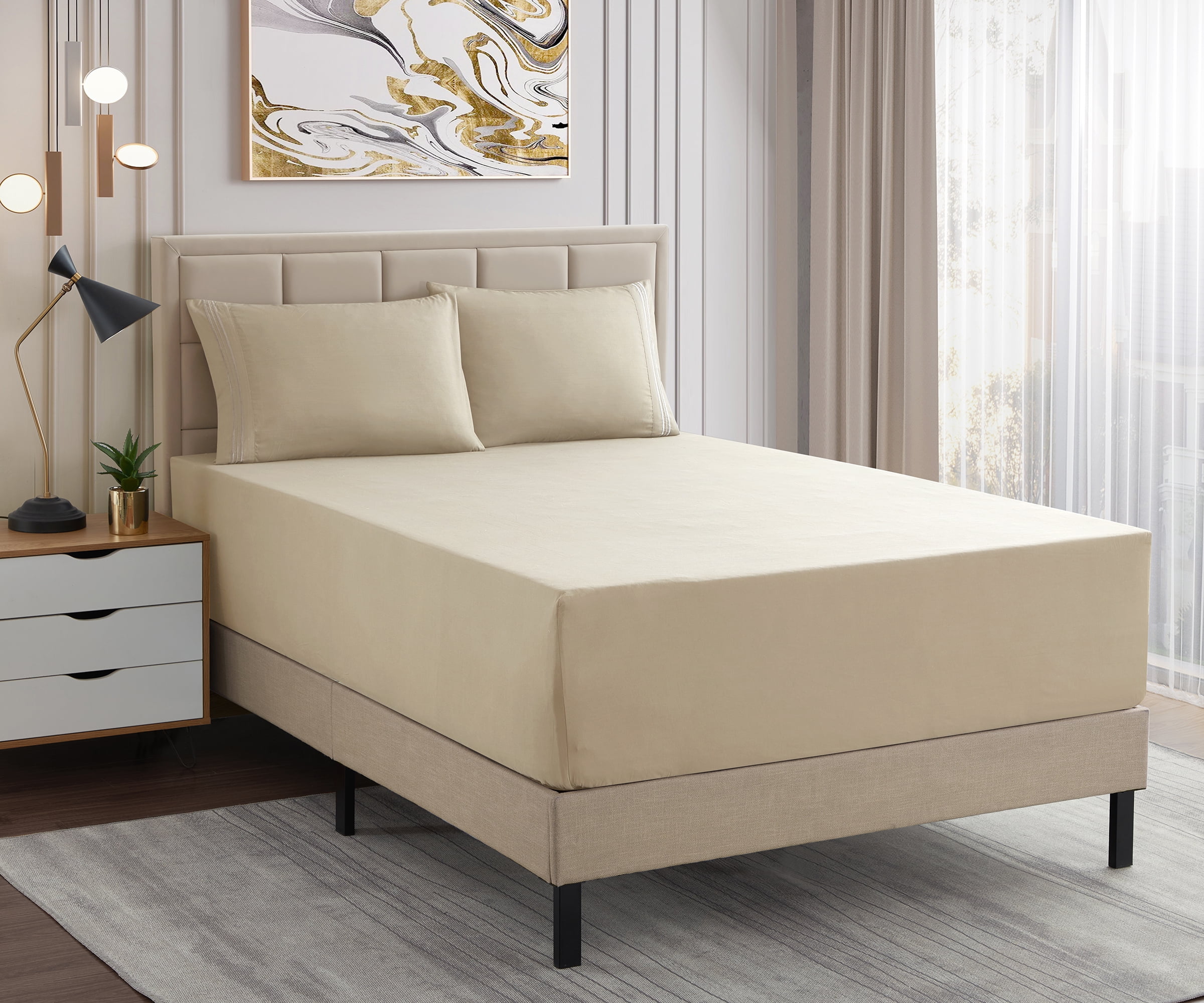 1500 Supreme Collection Extra Deep 21" Pocket 4 Piece Sheet Set Full Beige