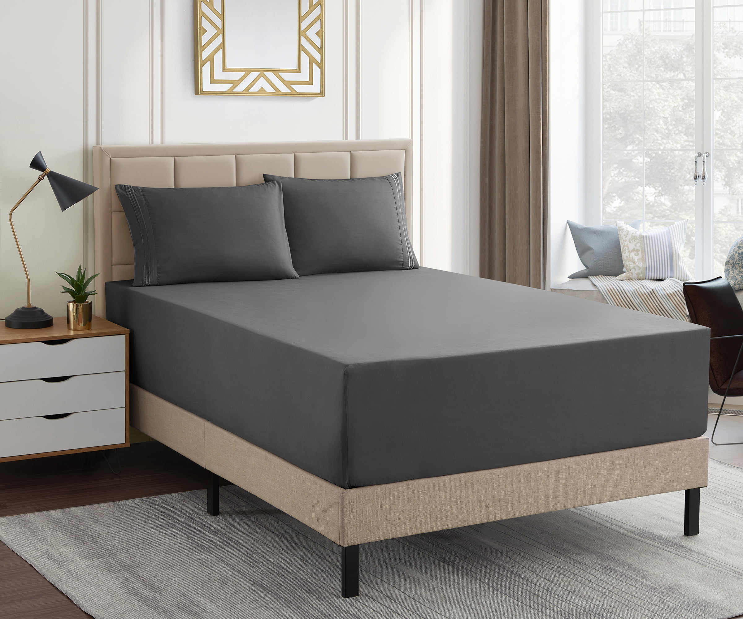 1500 Supreme Collection Extra Deep 21" Pocket 4 Piece Sheet Set Full Gray