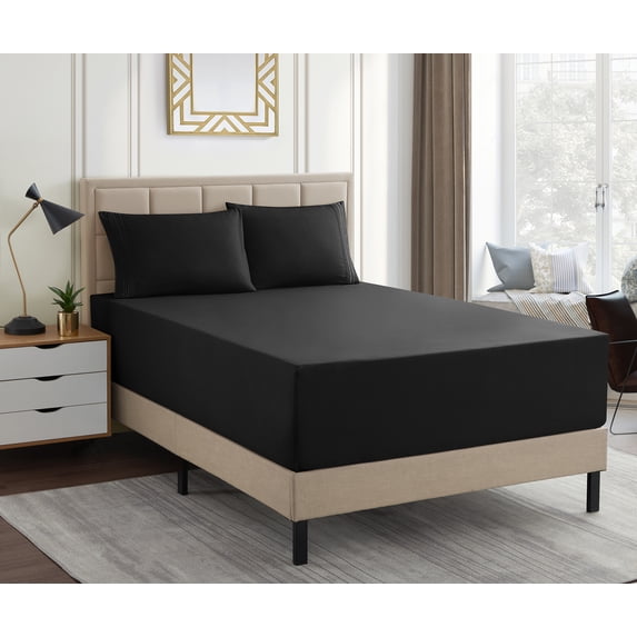 1500 Supreme Collection Extra Deep 21" Pocket 4 Piece Sheet Set Queen Black