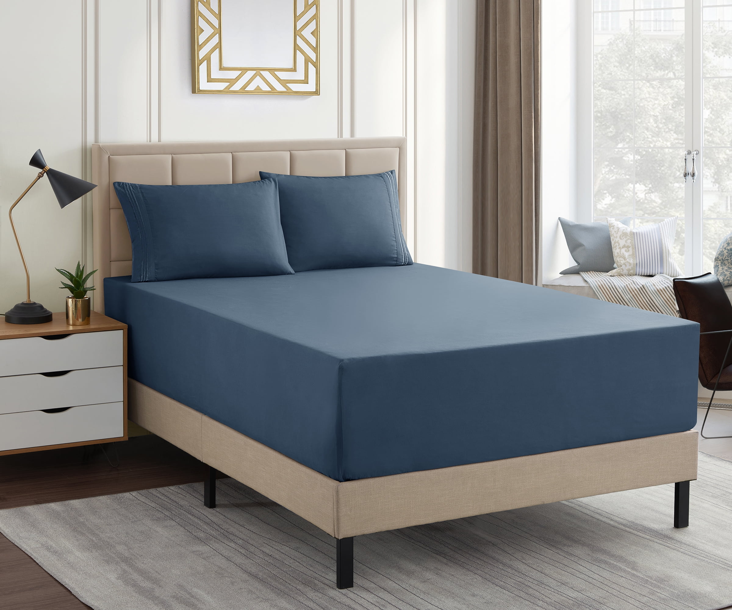 1500 Supreme Collection Extra Deep 21" Pocket 4 Piece Sheet Set Queen Denim