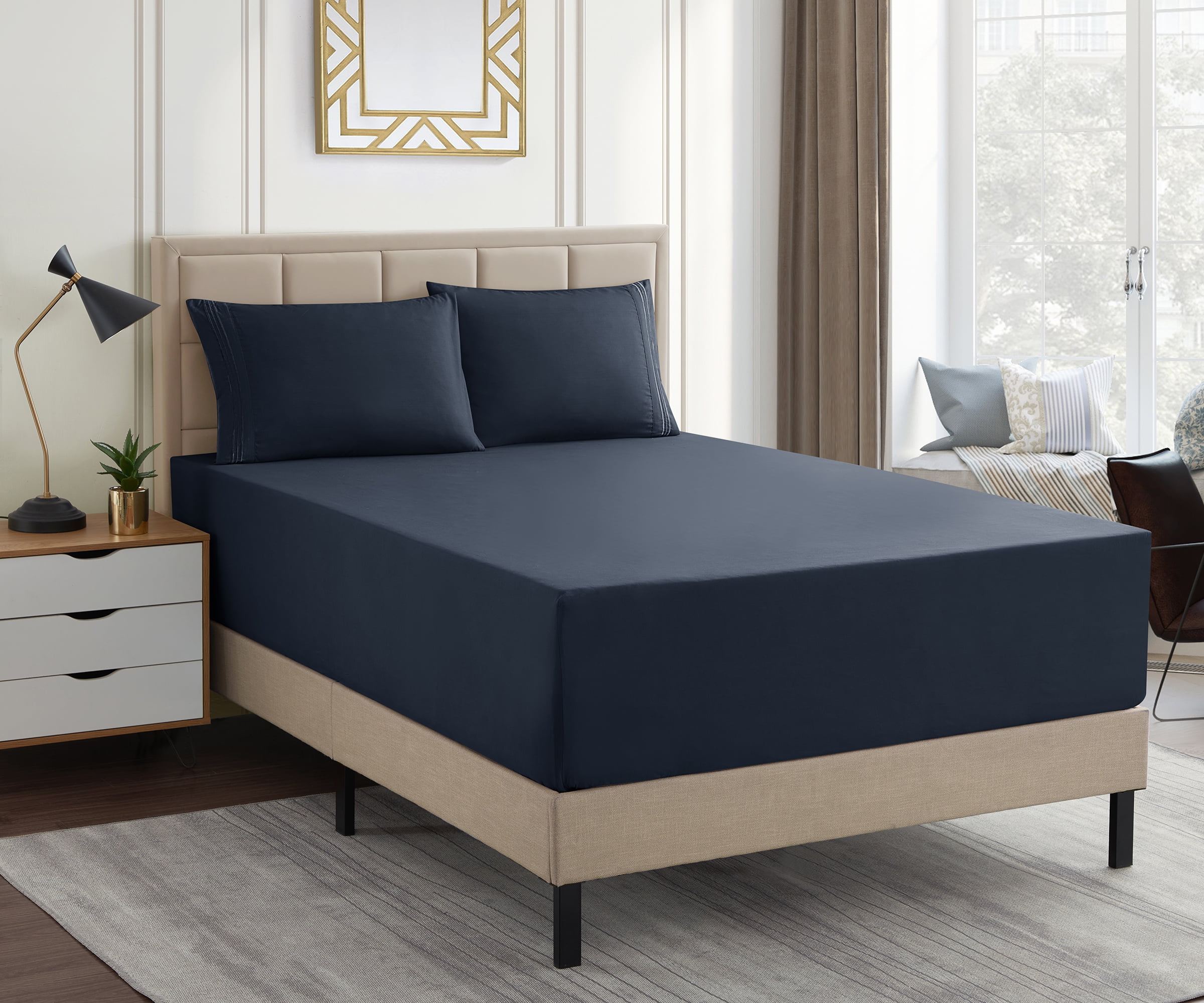 Queen Navy Extra Deep Pocket Microfiber Sheet Set