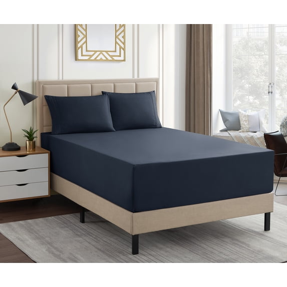 1500 Supreme Collection Extra Deep 21" Pocket 4 Piece Sheet Set Queen Navy
