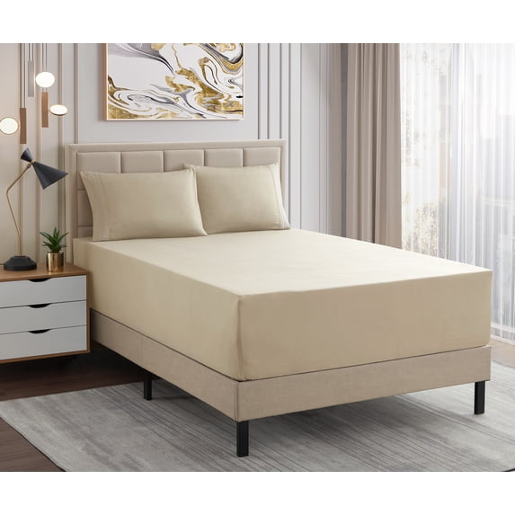 1500 Supreme Collection Extra Deep 21" Pocket 4 Piece Sheet Set Twin Beige