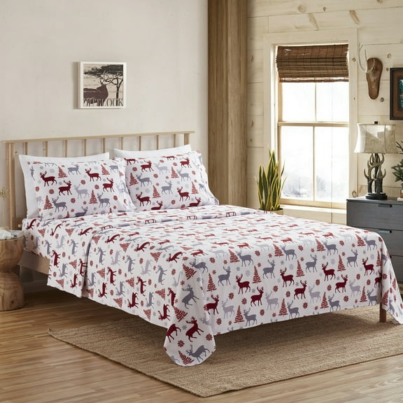 1500 Supreme Collection Microfiber Buffalo Check Deer Print Flannel Sheet Set Full