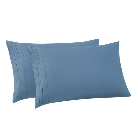 Pillowcases 2 Pack King Embroidered Super Soft Brushed Microfiber Solid - Denim