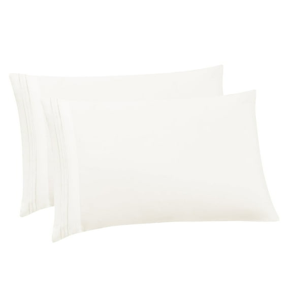 Pillowcases 2 Pack Standard/Queen Embroidered Super Soft Brushed Microfiber Solid - Ivory