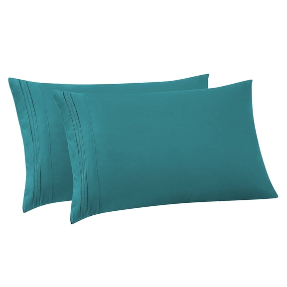 Pillowcases 2 Pack King Embroidered Super Soft Brushed Microfiber Solid - Teal