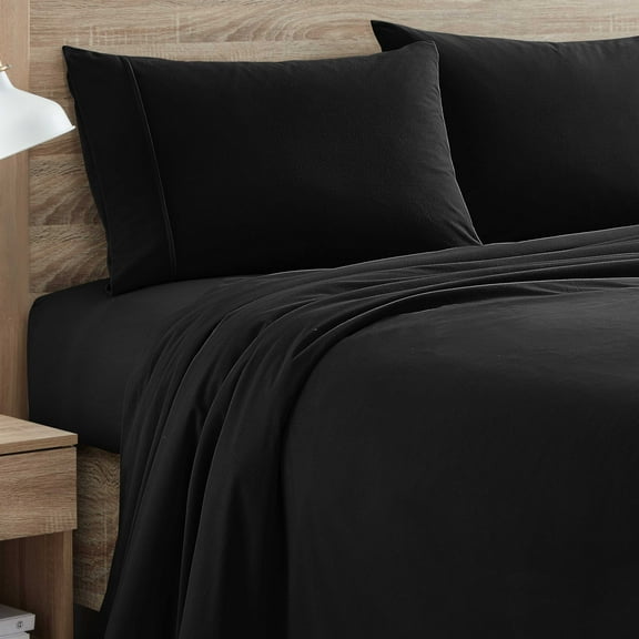 1500 Supreme Collection Microfiber Flannel Sheet Set Black Full
