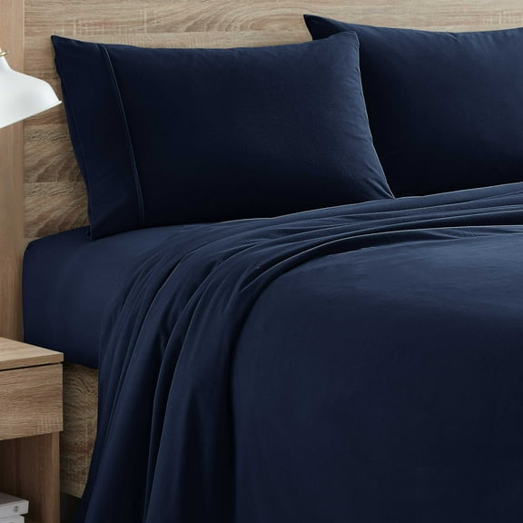1500 Supreme Collection Microfiber Flannel Sheet Set Navy Twin