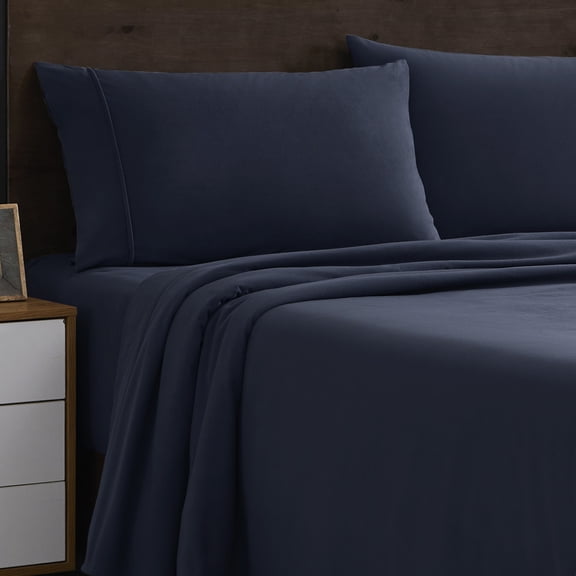 1500 Supreme Collection Microfiber Flannel Sheet Set Navy Twin