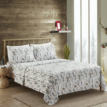 1500 Supreme Collection Microfiber Winter Cabin Print Flannel Sheet Set Twin