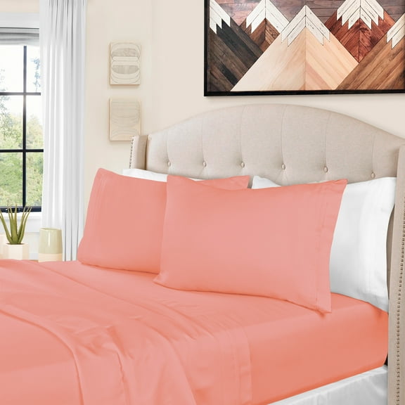1500-Thread Count 100% Egyptian Cotton Deep Pocket Solid Bedding Sheets & Pillowcases, 4-Piece Set by Blue Nile Mills - Full, Dusted Rose