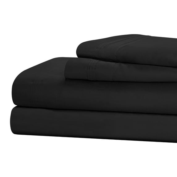 1500-Thread Count 100% Egyptian Cotton Luxurious Solid Sheet Set with Deep Pockets Black / King