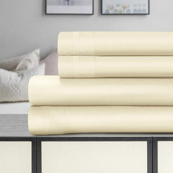 1500-Thread Count 100% Egyptian Cotton Luxurious Solid Sheet Set with Deep Pockets Ivory / King