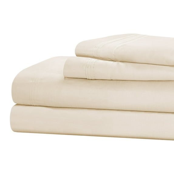 1500-Thread Count 100% Egyptian Cotton Luxurious Solid Sheet Set with Deep Pockets Ivory / Queen