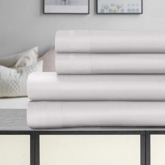 1500-Thread Count 100% Egyptian Cotton Luxurious Solid Sheet Set with Deep Pockets Platinum / Queen