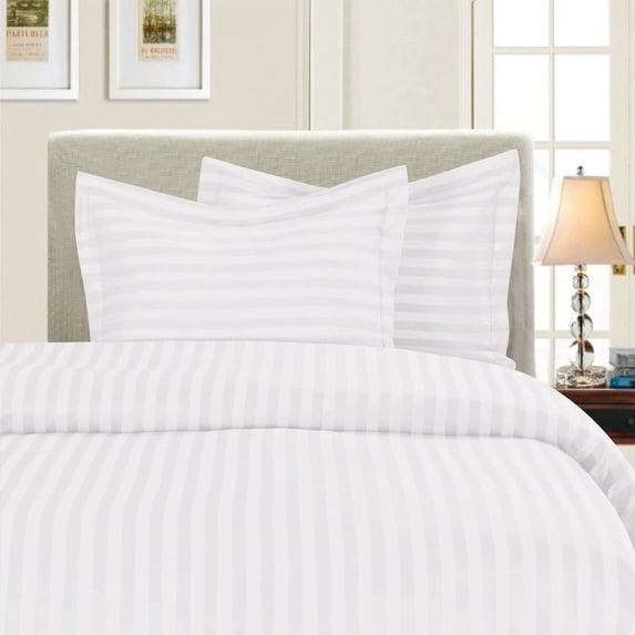1500 Thread Count 3-Piece DAMASK STRIPE Duvet Cover Set, Full/Queen, White