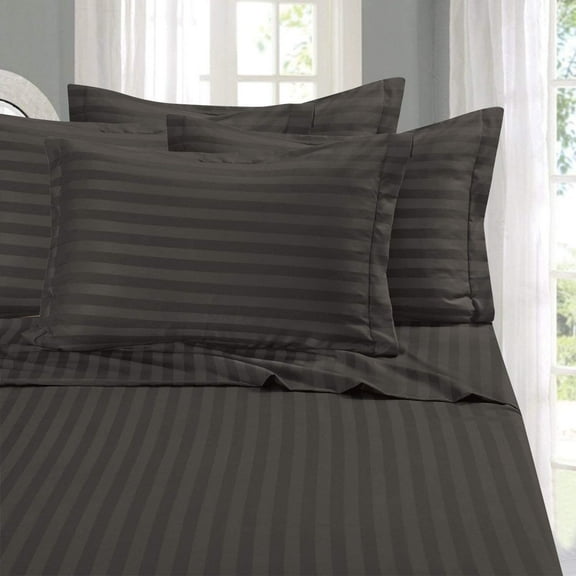 1500 Thread Count 6-Piece DAMASK STRIPE Bed Sheet Set, California King Grey