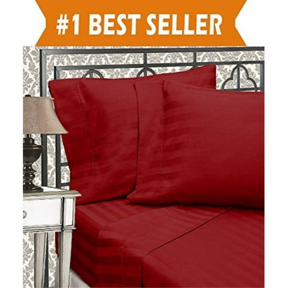 ! Wrinkle Resistant 6-Piece Damask Stripe Bed Sheet Set King Burgundy Microfiber