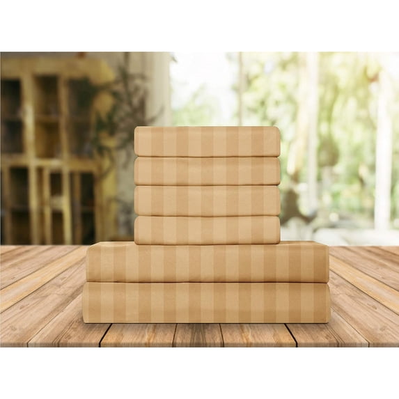 1500 Thread Count 6-Piece DAMASK STRIPE Bed Sheet Set, King Chocolate Brown