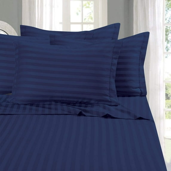 1500 Thread Count 6-Piece DAMASK STRIPE Bed Sheet Set, King Navy Blue