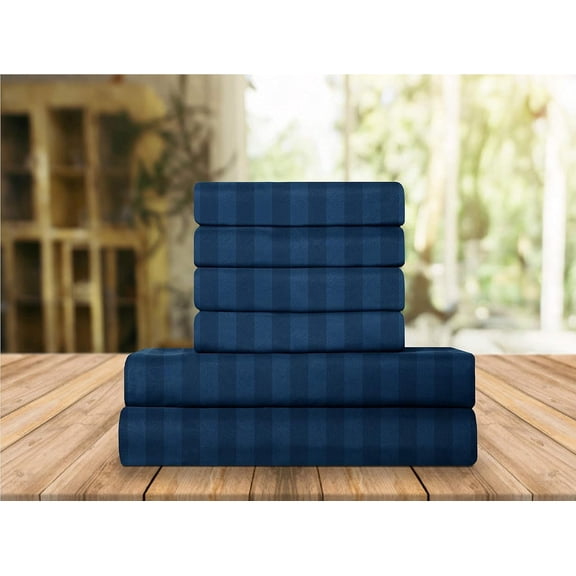 1500 Thread Count 6-Piece DAMASK STRIPE Bed Sheet Set, Queen Aqua Blue