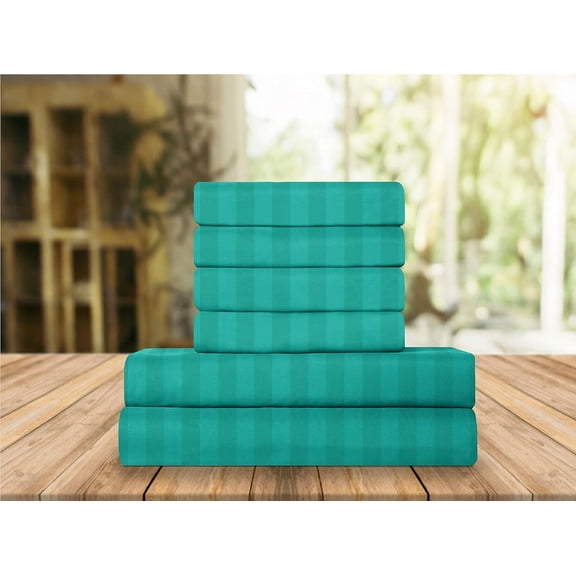 1500 Thread Count 6-Piece Damask Stripe Bed Sheet Set King Grey