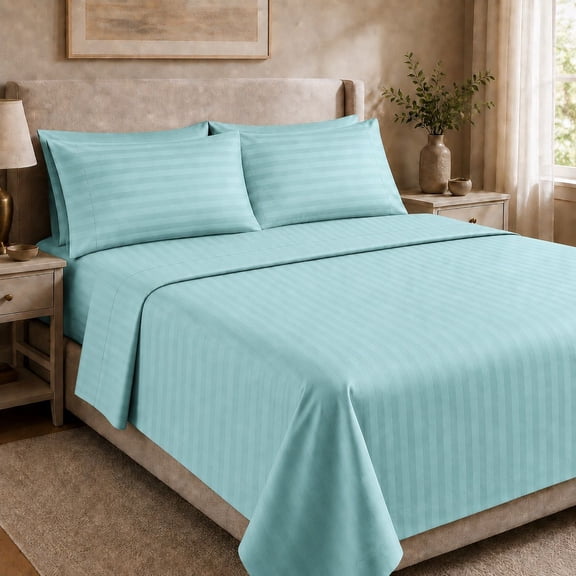 1500 Thread Count Egyptian Cotton Bed Sheet Set by Five Luxe Collection – Luxury Sateen Sheets with Elegant Hemstitch Design, Deep Pocket, Hotel Collection Bedding (Twin, Aqua Lune)