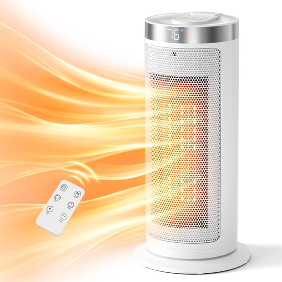 Airo Comfort 1500-Watt 15 in Oscillating Ceramic Portable Space Heater with Digital Thermostat 12-Hour Timer LED Display and Remote Control White