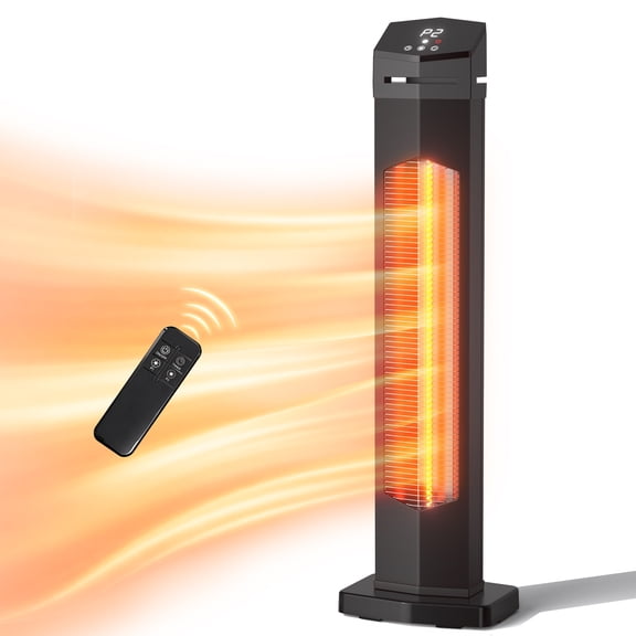 Airo Comfort 1500-Watt 36 in Indoor/Outdoor Infrared Carbon Fiber Tower Space Heater with 2 Heat Settings Timer Remote Control and IP55 Weather Resistance Black
