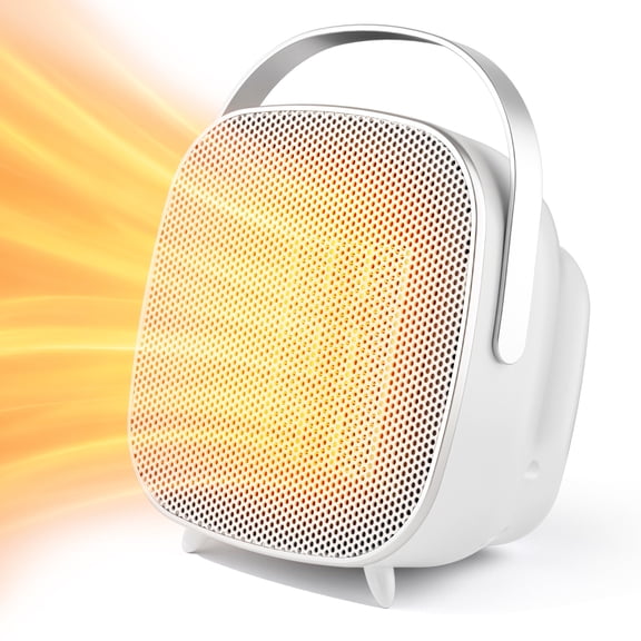 Airo Comfort 1500-Watt 8 inch Compact Portable Ceramic Space Heater with Digital Thermostat 7-Hour Timer Touch Controls and Carry Handle White