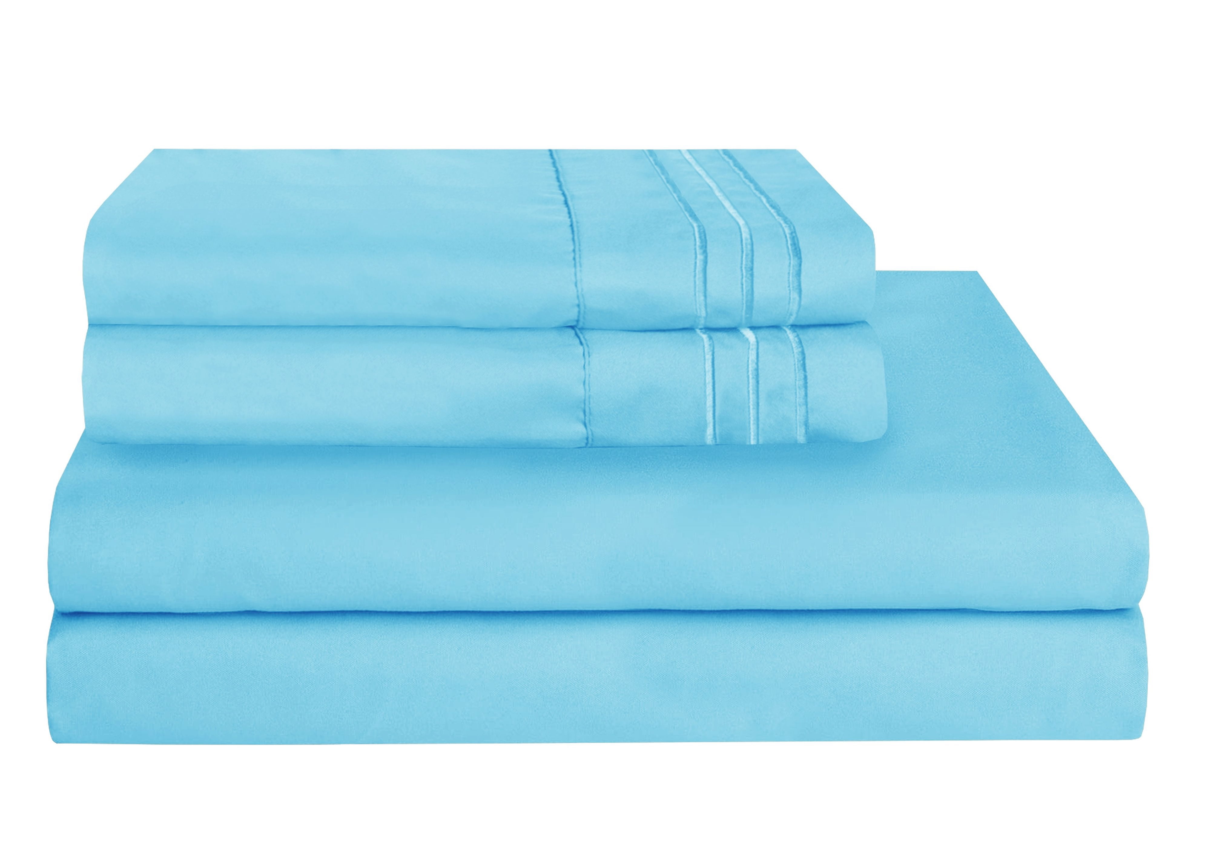 1500 Wrinkle Free Microfiber Bed Sheet Set Deep Pocket Twin/Twin XL Aqua Blue
