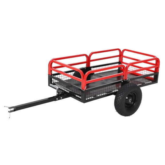 1500 lbs Heavy Duty Steel Garden Dump Cart – 15 Cu Ft Utility Trailer – Removable Sides – Quick Release Dump – Tow Behind ATV, UTV, Lawn Mower, Tractor – Durable Red