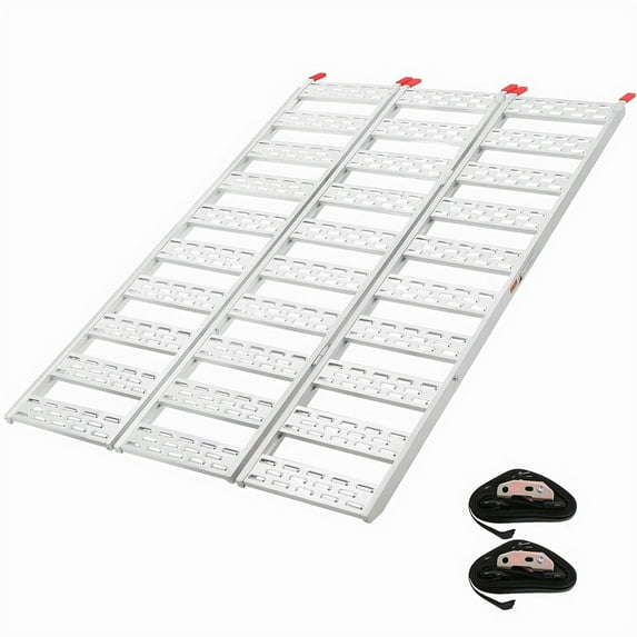 1500 lbs Heavy Duty Tri-Fold Aluminum Loading Ramp – 76"L x 50"W, Collapsible & Portable with Safety Straps – For Pickup Trucks, ATV, Motorcycle, UTV, Lawn Mower, Trailer