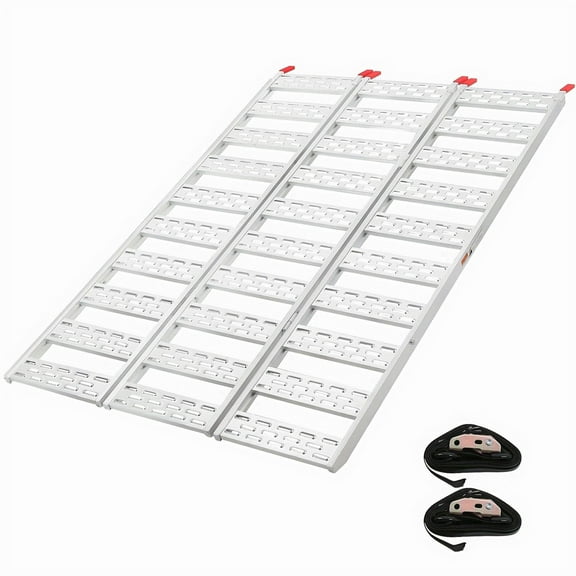 1500 lbs Heavy Duty Tri-Fold Aluminum Loading Ramp – 76"L x 50"W, Collapsible & Portable with Safety Straps – For Pickup Trucks, ATV, Motorcycle, UTV, Lawn Mower, Trailer