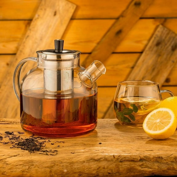 1500 ml (50 ounce) glass teapot, detachable tea brewer, hand-made teapot with blooming and loose leaves