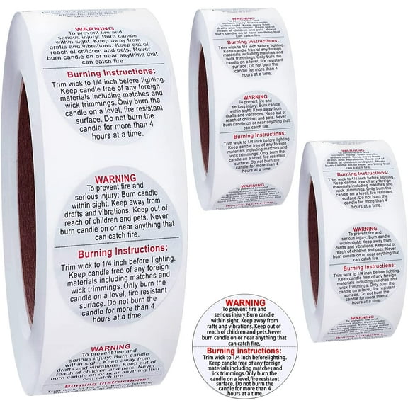 1500 pcs Candle Warning Labels,1.5inch Candle Jar Container Stickers, Candle Safety Stickers for Candle Making DIY Candle Jars