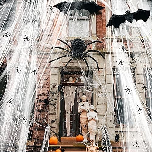 1500 sqft Spider Webs Halloween Decorations Super Stretch Fake Web Cobwebs with 50 Fake Spiders for Indoor Outdoor Halloween Decoration Supplies