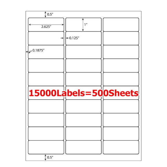 15000 1" x 2 5/8" Address Labels 1000 Sheets FBA Labels 30 Per Sheet 30UP