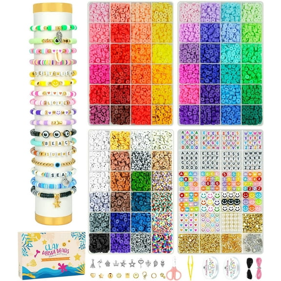 15000 Pcs Clay Beads Bracelet Making Kit, 4 Boxes 72 Colors Friendship Clay Beads Bracelet Kit with Charms Kit for Jewelry Making, DIY Arts and Crafts Gifts for Kids and Adults